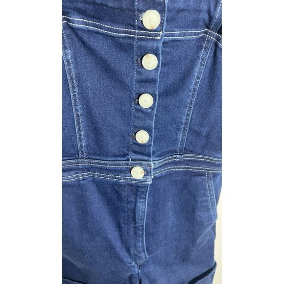 Anthropologie The‎ Portside Button-Front Stretchy Romper Blue Denim Sz 8 - Picture 7 of 13